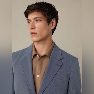 Next Tailoring Navy Slim Fit Seersucker Stripe Suit Jacket Size 40s